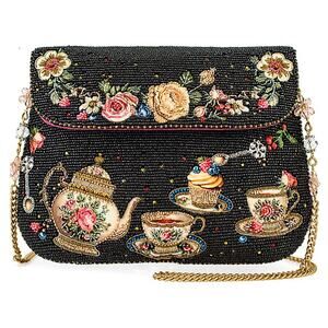 Mary Frances Tea Time Black and Gold Fairytale Beaded Crossbody Handbag